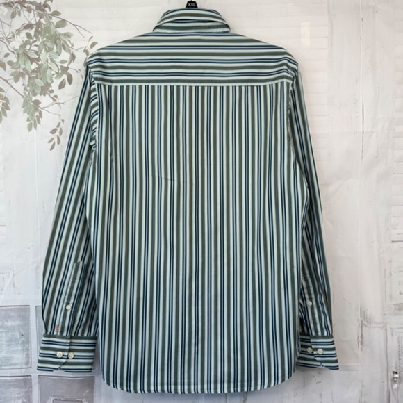 Tallia Mens Green Blue Striped Collard Button Up Dress Up Shirt Medium M 15 1/2 - Picture 12 of 12